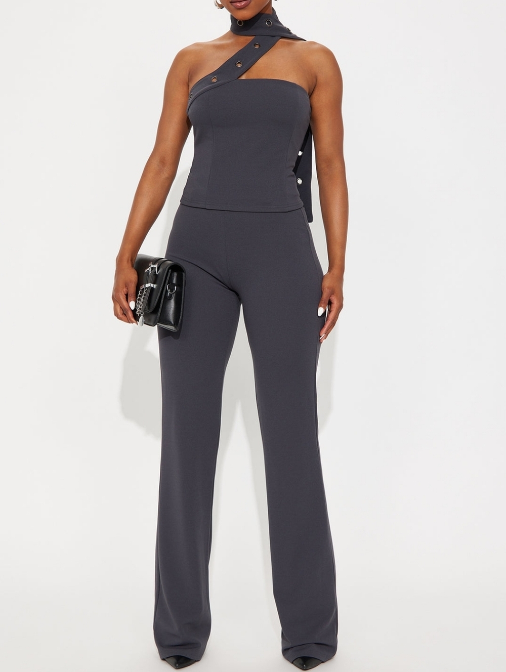 Grommet Strap Jumpsuit - Charcoal